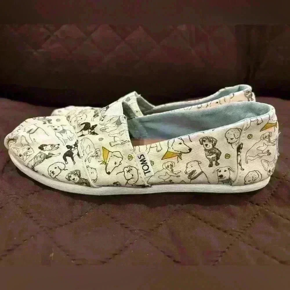 TOMS Dog Print Slip On Shoes Size 6.5 - Picture 4 of 7